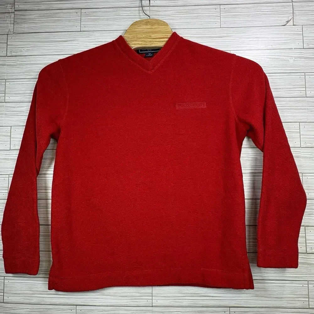 Polo Ralph Lauren Sport Men's Fleece Red Polyester Blend Pullover V-Neck Sz Sm‎